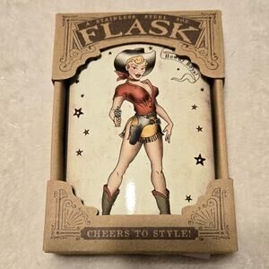 8oz. TRIXIE & MILO 'Howdy Boys' Stainless Steel Retro Tattoo Art Cowgirl Flask